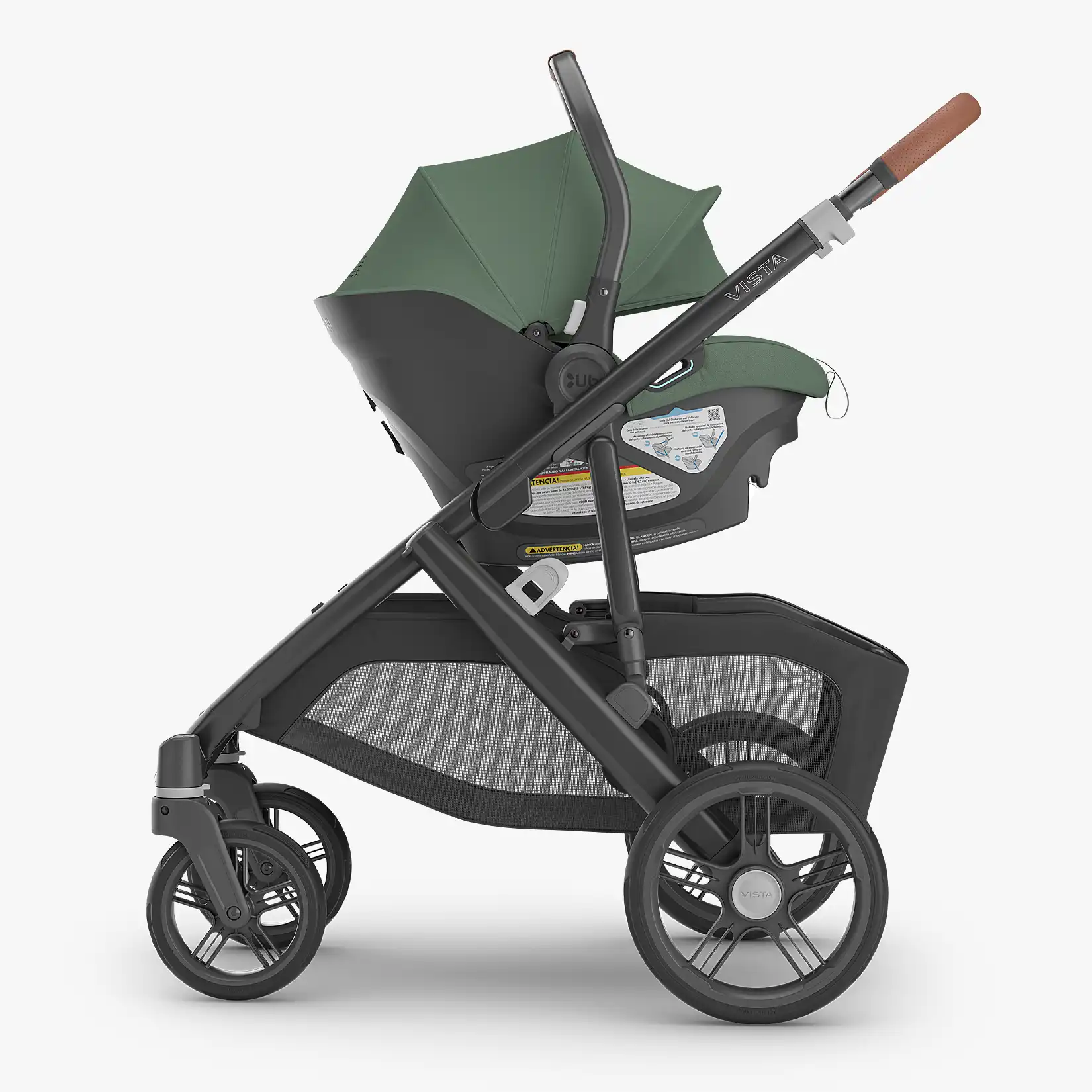 Aria Infant Car Seat attached to Vista V3 Stroller in Gwen